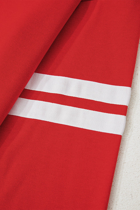 Varsity Double Stripe Drop Shoulder Oversized Crewneck Sweatshirt